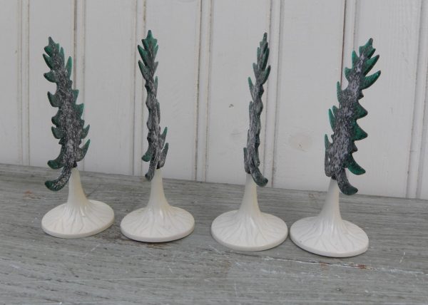 4 Vintage Plasticville Translucent Green with Glitter Evergreen Christmas Trees Cheap