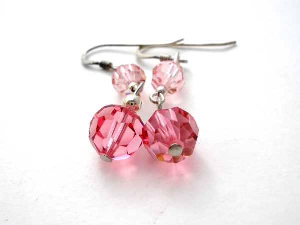 Pink Crystal Bead Earrings Sterling Silver Cheap