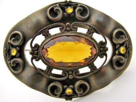 Antique Brass Citrine Brooch Pin For Cheap