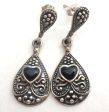 Sterling Silver Black Onyx Heart Earrings Vintage Hot on Sale