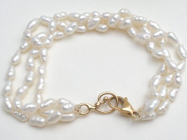 14K Gold Freshwater Pearl Bracelet Triple Strand For Discount