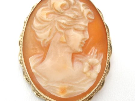 14K Gold Carved Shell Cameo Vintage Pendant Brooch For Cheap