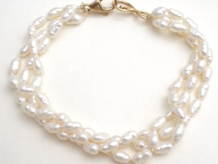 14K Gold Freshwater Pearl Bracelet Triple Strand For Discount