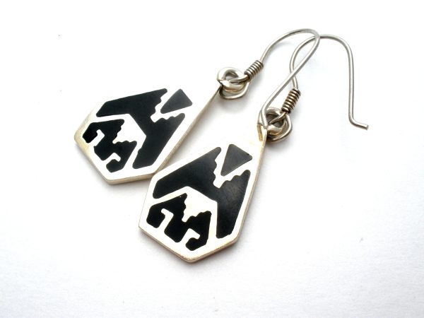 Aztec Style Black Enamel Earrings Sterling Silver Sale