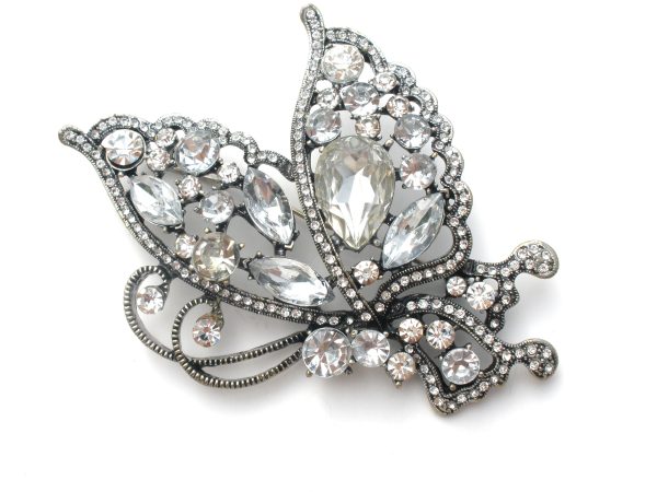 Butterfly Brooch Pin with Clear Rhinestones Vintage Online now