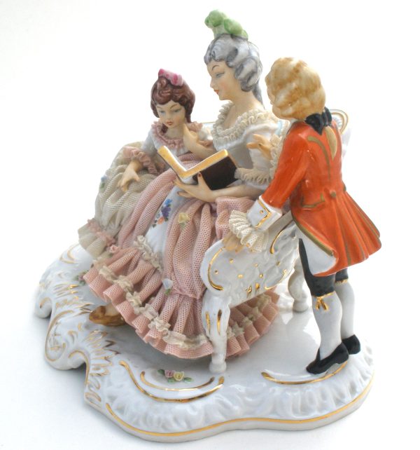 Vintage Dresden Germany Porcelain Lace Figurine Mom & Children Cheap