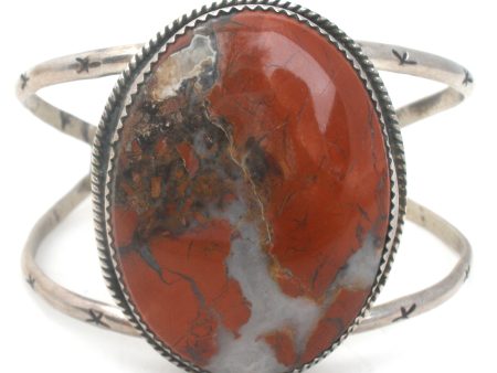 Moss Agate Cuff Bracelet Sterling Silver on Sale