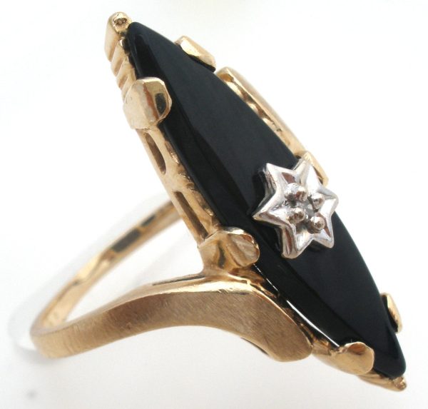 10K Gold Black Onyx & Diamond Ring Size 7.5 Vintage Cheap