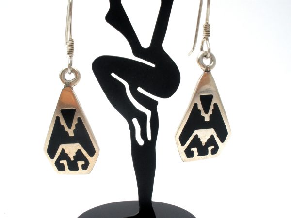 Aztec Style Black Enamel Earrings Sterling Silver Sale