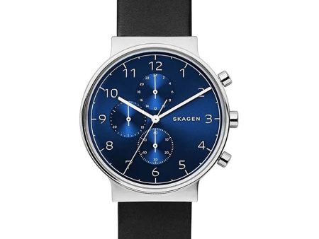 Skagen SKW6417 Men s Chronograph Multifunction Black Leather Blue Dial Watch - Stylish and Functional Timepiece Online