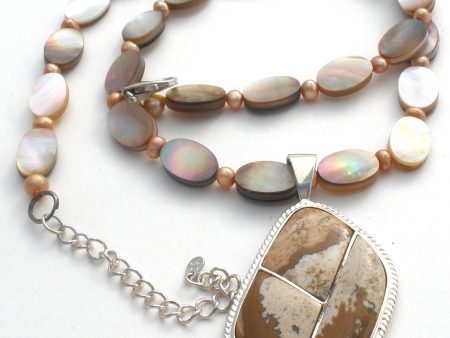 Abalone, Pearl & Jasper Bead Pendant Necklace Sale