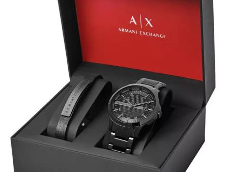 Armani Exchange Men s Stainless Steel Bracelet Watch Set AX7101 - Black IP Watch Online now