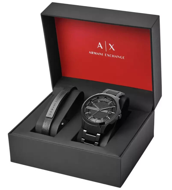 Armani Exchange Men s Stainless Steel Bracelet Watch Set AX7101 - Black IP Watch Online now