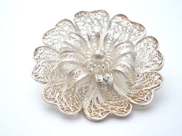 Sterling Silver Cannetille Flower Brooch Pin Vintage Discount