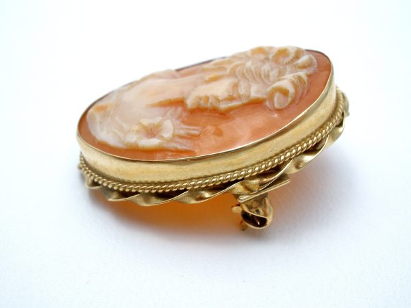 14K Gold Carved Shell Cameo Vintage Pendant Brooch For Cheap