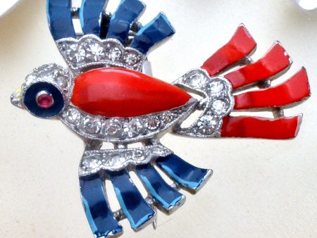 Alfred Philippe Trifari Bird Fur Clip Patriotic Vintage For Sale