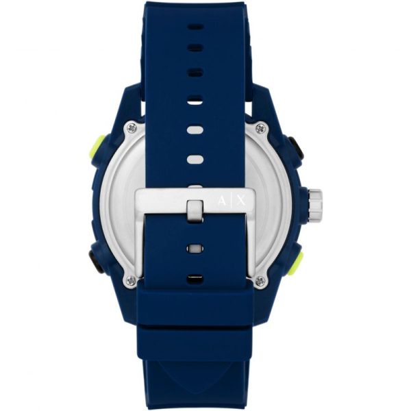 Armani Exchange Men s Blue Rubber D-Bolt Watch: Practical and Handsome Timepiece For Sale