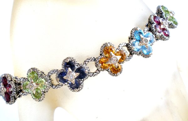 Barbara Bixby Multi Gemstone Flower Bracelet 925 18K For Sale