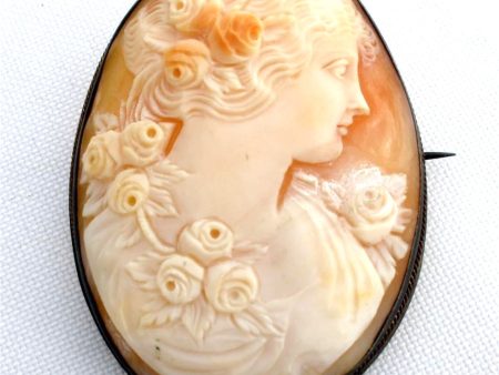 Victorian Cameo Brooch Carved Sterling Silver Frame Antique Pin Sale