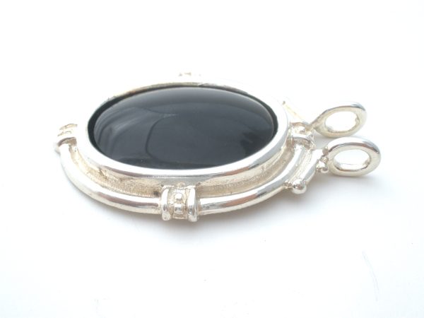 Black Onyx Pendant Slide Vintage For Sale