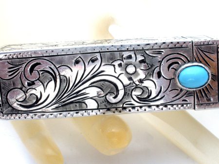 Italian 800 Silver Lipstick Holder with Turquoise Vintage Online