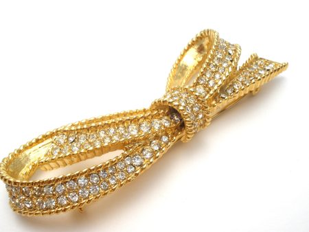 Bow Brooch Pin with Clear Crystals Vintage For Discount