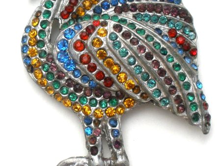 Art Deco Glass Rhinestone Flamingo Brooch Pin Fashion