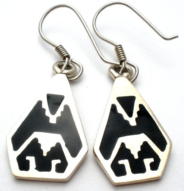 Aztec Style Black Enamel Earrings Sterling Silver Sale