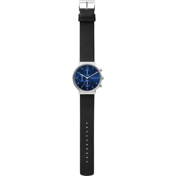 Skagen SKW6417 Men s Chronograph Multifunction Black Leather Blue Dial Watch - Stylish and Functional Timepiece Online