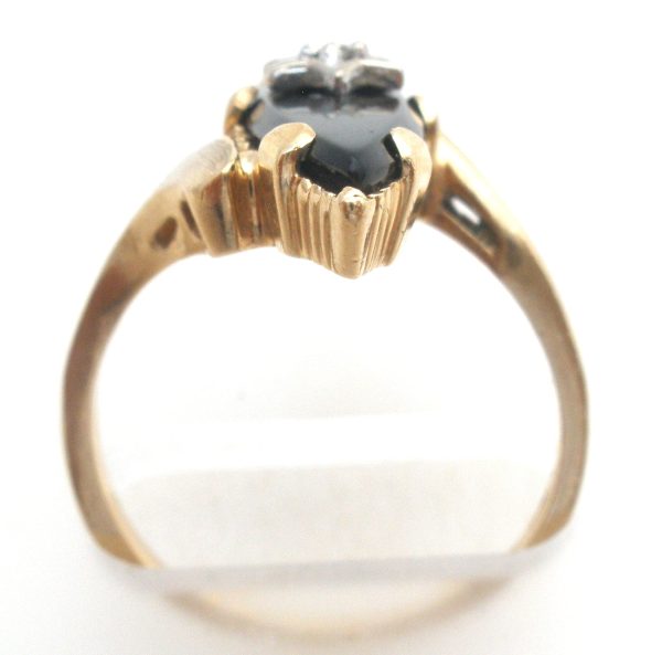 10K Gold Black Onyx & Diamond Ring Size 7.5 Vintage Cheap