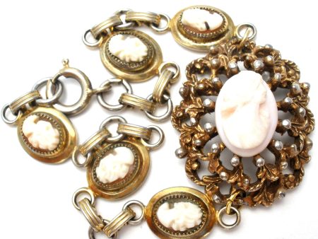 Vintage Hand Carved Cameo Bracelet 8  Cheap