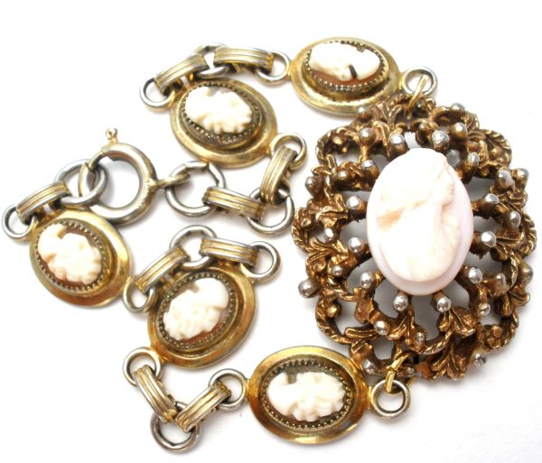 Vintage Hand Carved Cameo Bracelet 8  Cheap