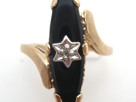 10K Gold Black Onyx & Diamond Ring Size 7.5 Vintage Cheap