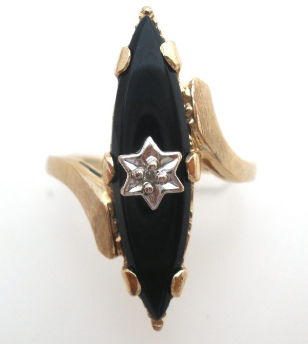 10K Gold Black Onyx & Diamond Ring Size 7.5 Vintage Cheap