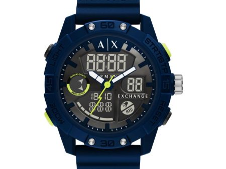 Armani Exchange Men s Blue Rubber D-Bolt Watch: Practical and Handsome Timepiece For Sale