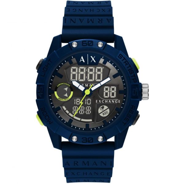 Armani Exchange Men s Blue Rubber D-Bolt Watch: Practical and Handsome Timepiece For Sale