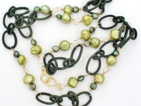 14K Gold Over Sterling Green Pearl Necklace Designs by Veronica Online now