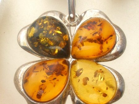 Amber Four Leaf Clover Pendant Sterling Silver Online now