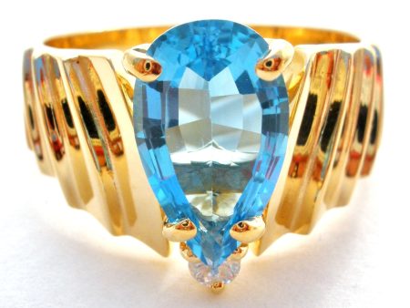 14K Plumb Gold Blue Topaz & Diamond Ring Online Hot Sale