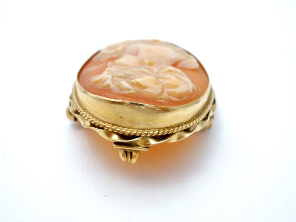 14K Gold Carved Shell Cameo Vintage Pendant Brooch For Cheap