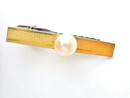 Men s Pearl Silver & Gold Tie Clip Clasp Vintage For Cheap