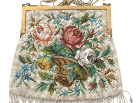 Antique Flower Beaded Fringe Purse Fashion