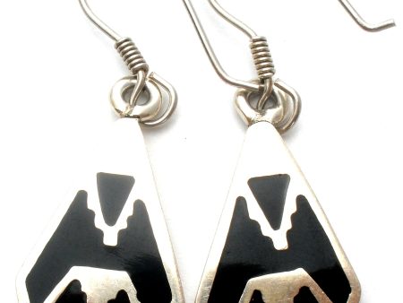 Aztec Style Black Enamel Earrings Sterling Silver Sale