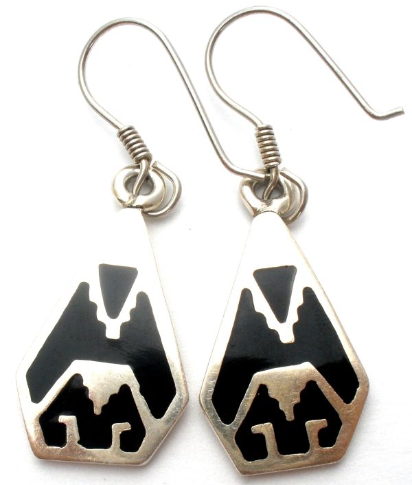 Aztec Style Black Enamel Earrings Sterling Silver Sale