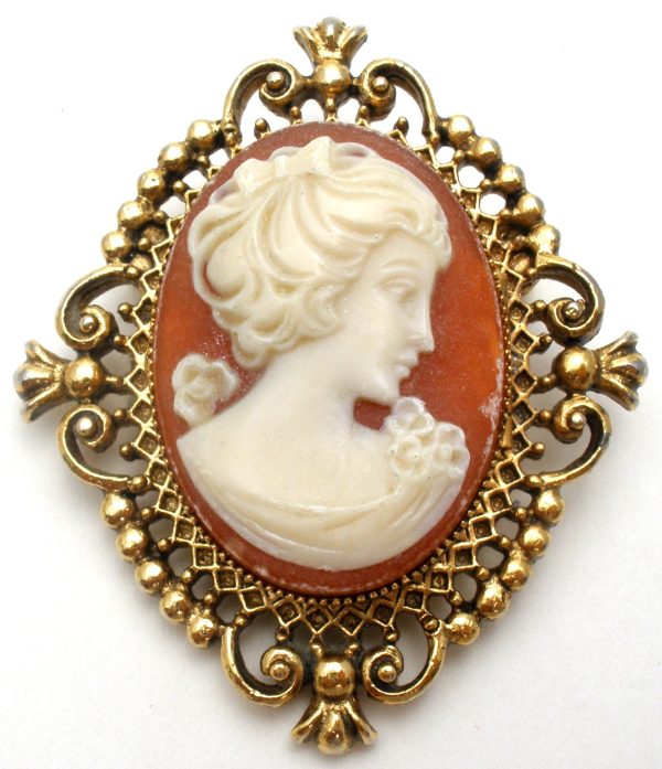 Cameo Perfume Locket Brooch Pin Vintage Avon Hot on Sale