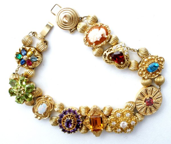 10K 14K Gold Gemstone Slide Bracelet Vintage Hot on Sale