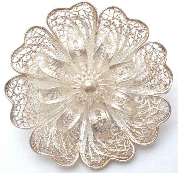 Sterling Silver Cannetille Flower Brooch Pin Vintage Discount