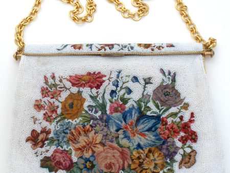 Vintage Beaded & Needlepoint Floral Purse France For Discount