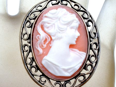 Vintage Cameo Brooch Pin Sterling Silver Hot on Sale