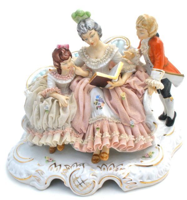 Vintage Dresden Germany Porcelain Lace Figurine Mom & Children Cheap